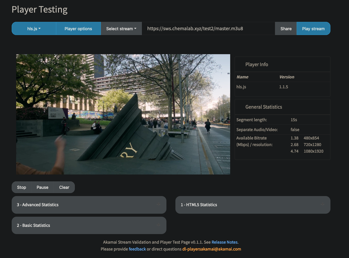 Akami Stream Validation and Player Test Page